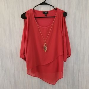 Orange cold shoulder blouse with removable necklac